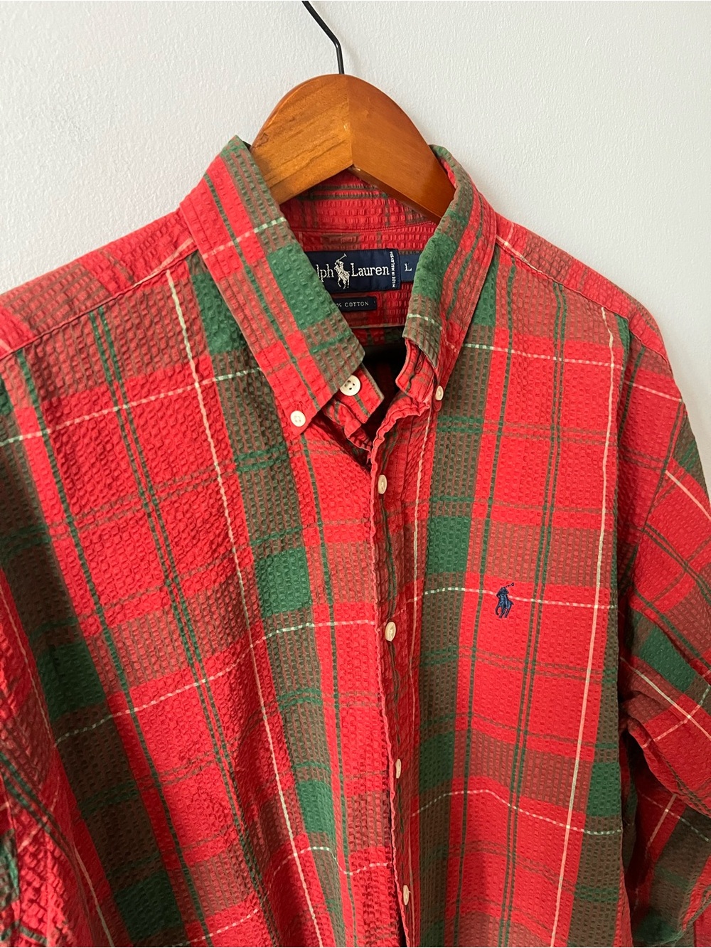 Ralph Lauren Red and Green Plaid Cotton Button-Down Shirt - Picture 2 of 5